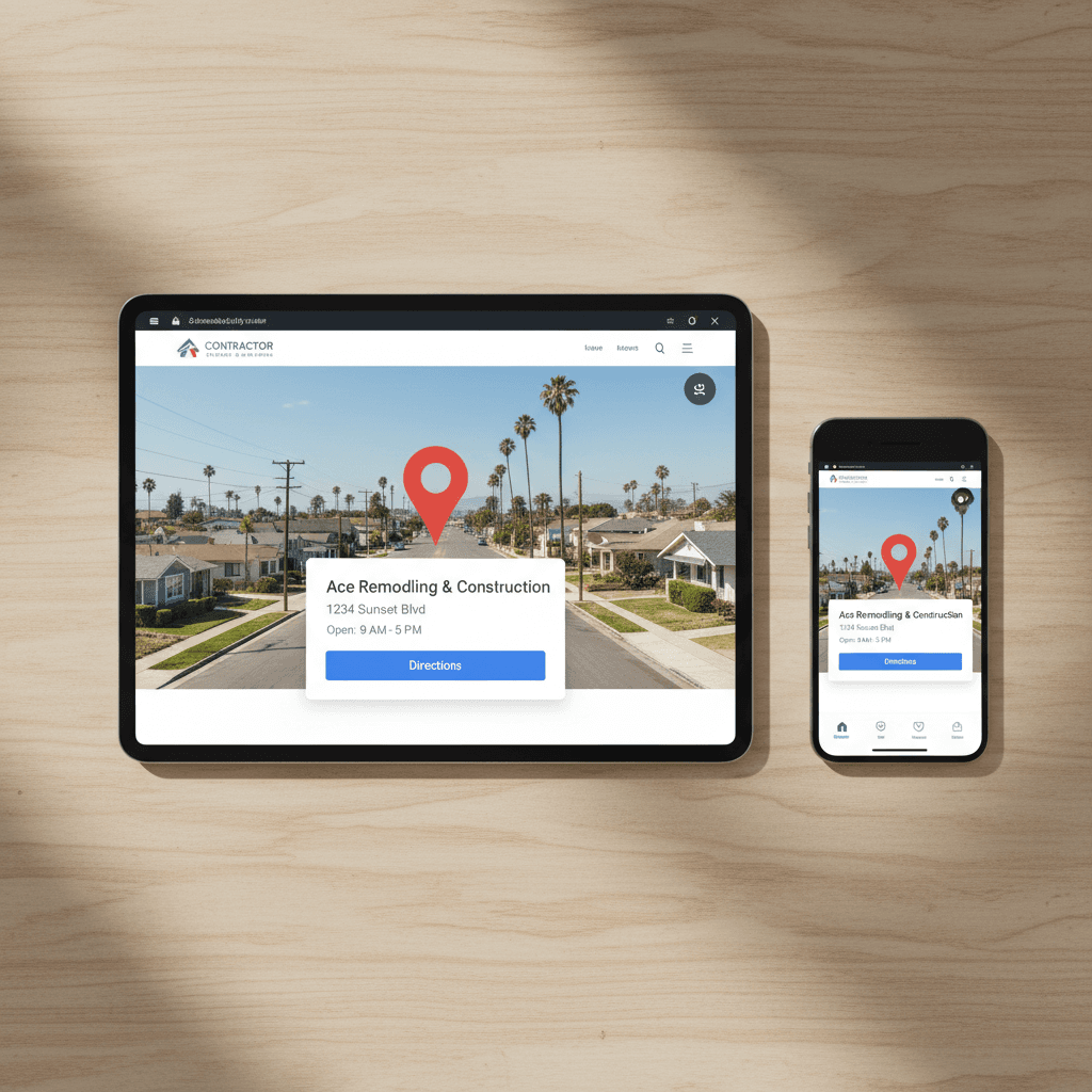 Website with embedded Google Maps and business location displayed